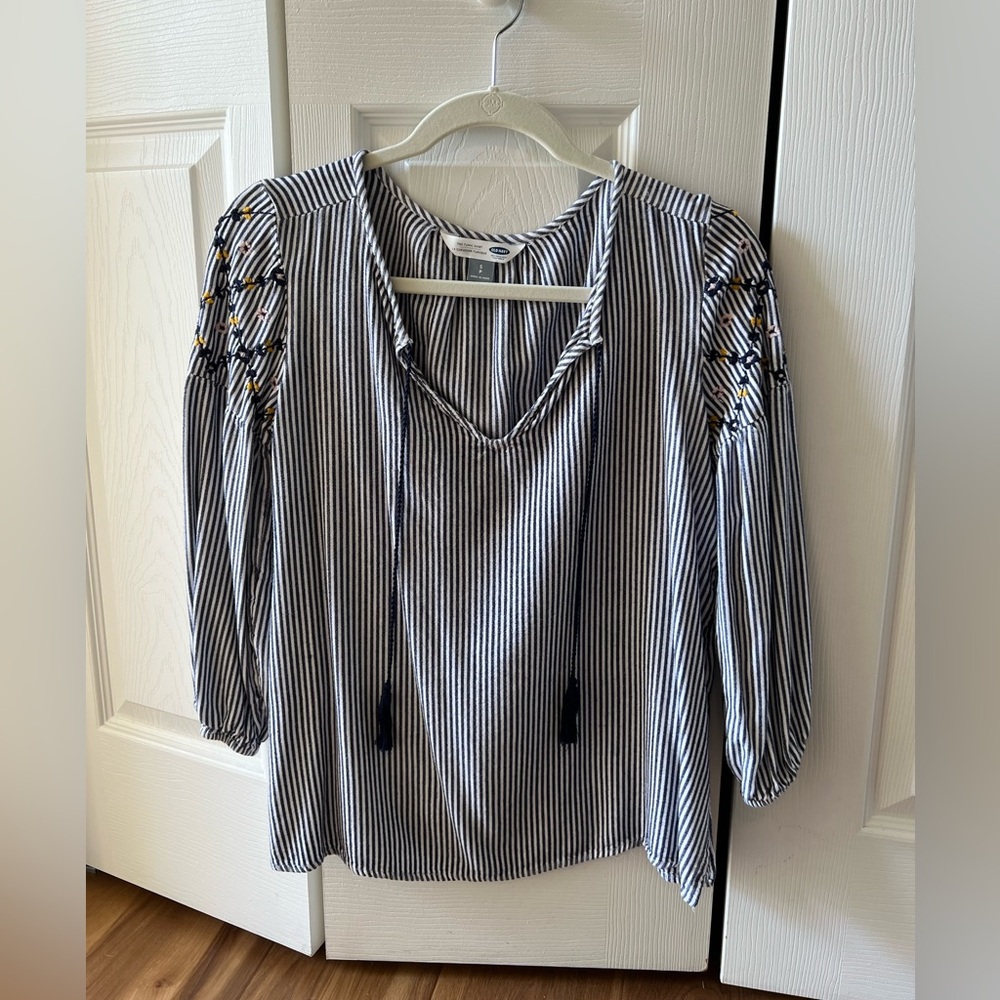 Old Navy Women’s Navy Striped Tunic Shirt Blouse, Size Small